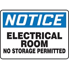 Accuform Safety Sign, NOTICE ELECTRICAL ROOM NO STORAGE PERMITTED, 7 x 10, Plastic (MELC801VP)