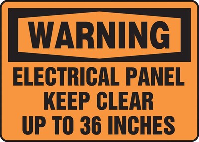 Accuform Safety Sign, WARNING ELECTRICAL PANEL KEEP CLEAR UP TO 36 INCHES, 7 x 10, Plastic (MELC30