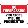 ACCUFORM SIGNS® Safety Sign, NO TRESPASSING VIOLATORS WILL BE PROSECUTED, 10 x 14, Aluminum, Each