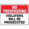 Accuform Signs® Safety Sign, No Trespassing, 7 X 10, Adhesive Vinyl, Ea