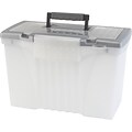 Storex Portable File Box with Organizer Lid, Legal/Letter Size, Clear/Silver (61511U01C)