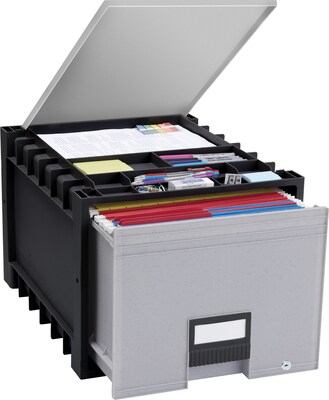 Storex Plastic Archive Storage Box with Lid and Lock, Letter Size, 18 Drawer, Black (61181U01C)
