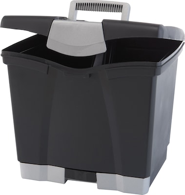 Storex Portable Plastic File Box with Bottom Drawer, Black (61513U01C)