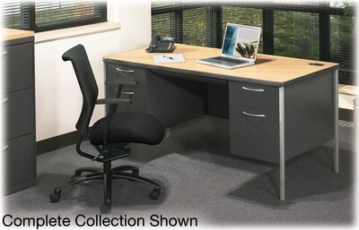 HON® Mentor Series Metal Desks in Natural Maple/Charcoal, Credenza