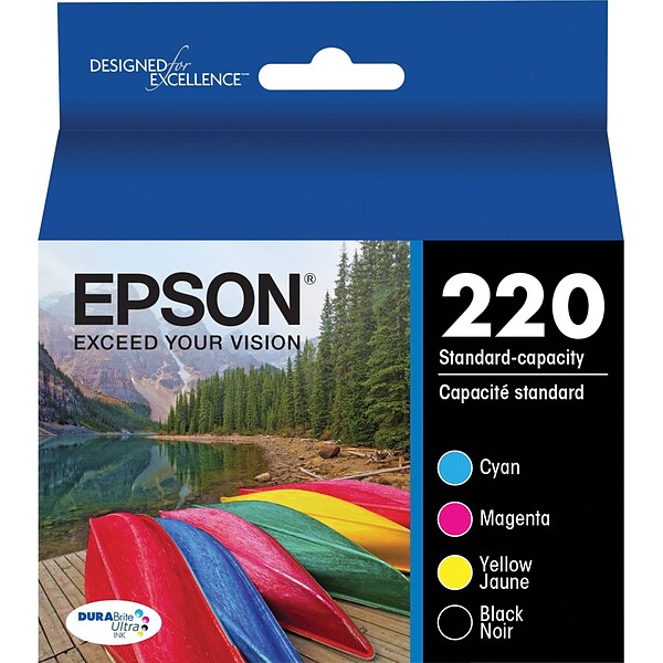 Epson T220 Black/Cyan/Magenta/Yellow Standard Yield Ink Cartridge, 4/Pack (T220120-BCS)