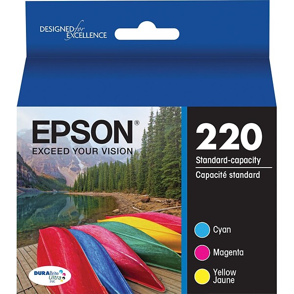 Epson T220 Cyan/Magenta/Yellow Standard Yield Ink Cartridge, 3/Pack (T220520-S)