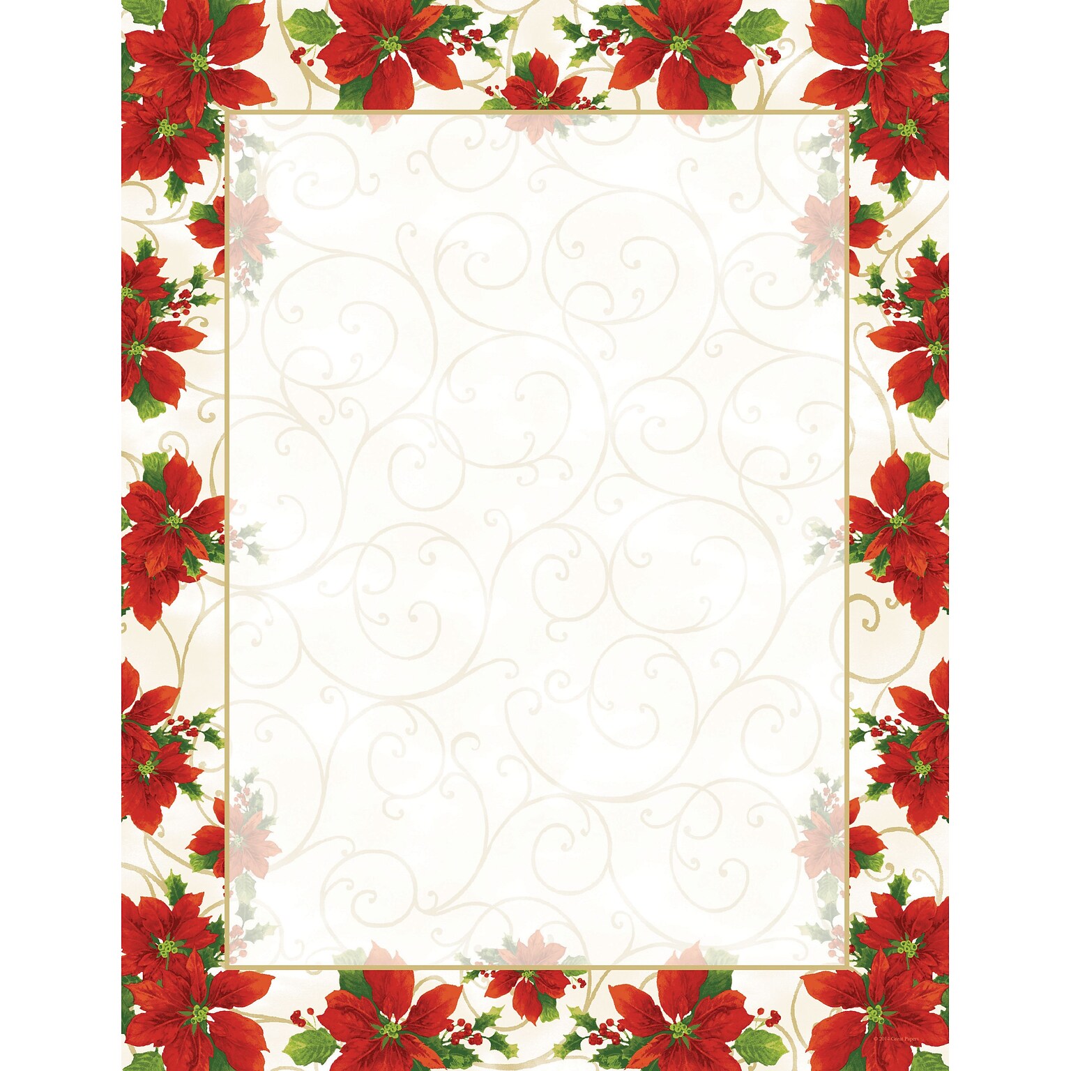 Great Papers® Holiday Stationery Poinsettia Swirl Letterhead, 80/Count (2014076)