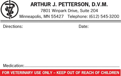 Imprinted Veterinary Dispensing Labels; For Veterinary Use, Red, 2-3/4x1-3/4, 1000 Labels