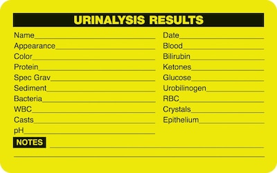 Medical Laboratory Labels, Urinalysis Results, Chartreuse, 2-1/2x4", 100 Labels