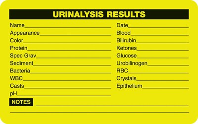 Medical Laboratory Labels, Urinalysis Results, Chartreuse, 2-1/2x4, 100 Labels