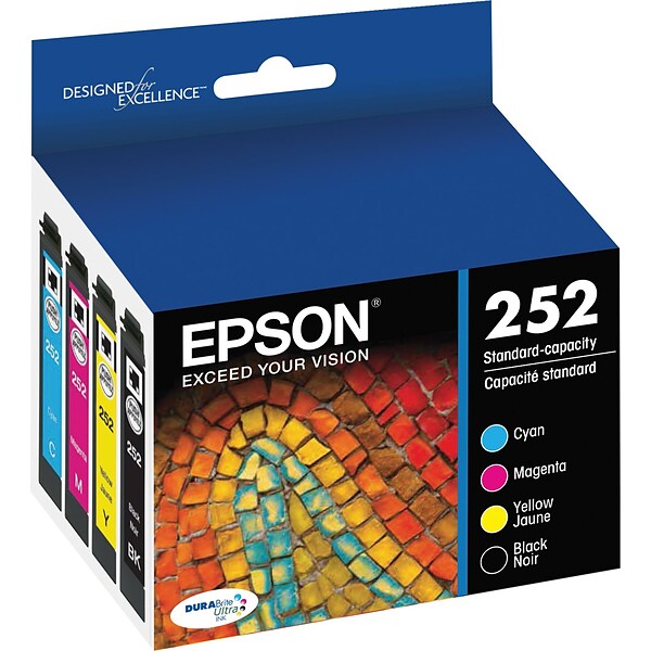 Epson T252 Black/Cyan/Magenta/Yellow Standard Yield Ink Cartridge, 4/Pack (T252120-BCS)