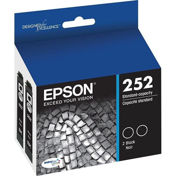 Epson T252 Black Standard Yield Ink Cartridge, 2/Pack
