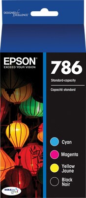 Epson T786 Black/Cyan/Magenta/Yellow Standard Yield Ink Cartridge, 4/Pack (T786120-BCS)