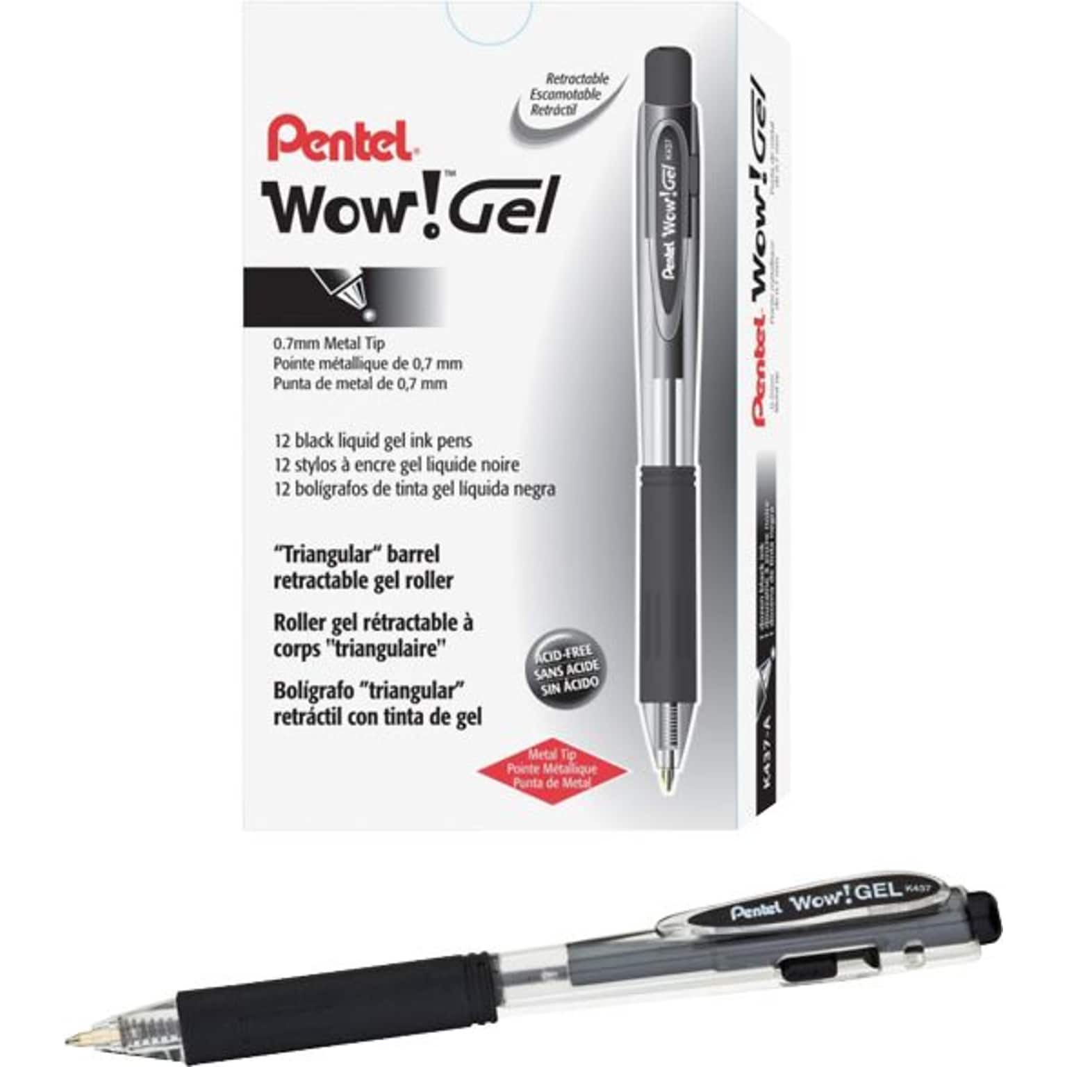 Pentel WOW! Retractable Gel Pens, Medium Point, Black Ink, 24/Pk (K437ASW2)