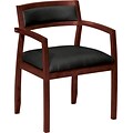 basyx by HON Wood Guest/Side Chair with Arms, Leather, Mahogany Finish/Black, Seat: 20W x 17D, Back: 20W x 13H