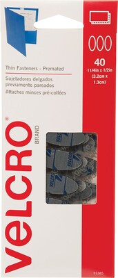 Velcro Thin Ovals 1-1/4 x 1/2 Sticky Back Loop and Hook Fastener, Black, 40/Pack (91385)