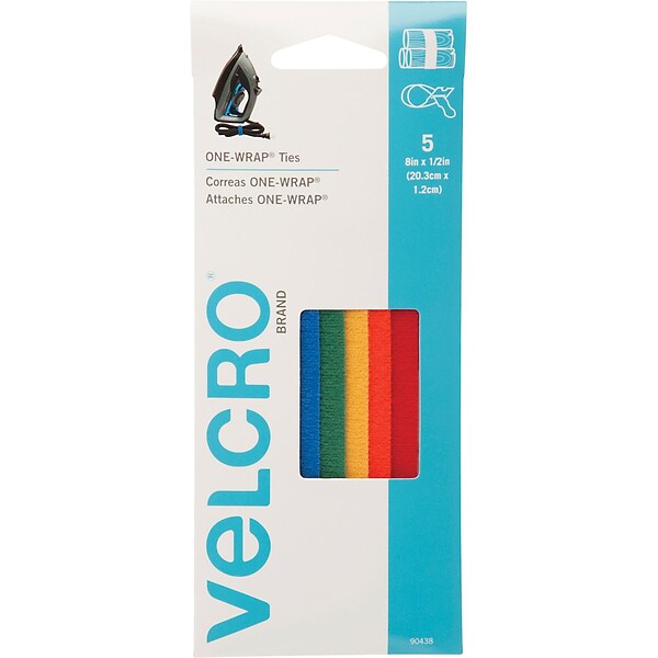VELCRO® Fasteners, 1/2x8 Straps, Assorted Colors