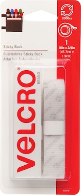 Velcro Tape 3/4 x 18 Hook & Loop Fastener with Adhesive, White, 6/Bundle (VEC90079)
