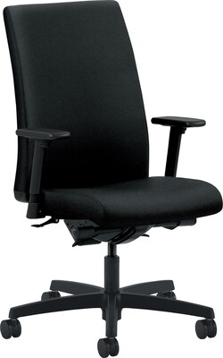 HON Ignition Mid-Back Task Chair with Adjustable Arms with Pivot, Fabric, Black, Seat: 20W x 19D,