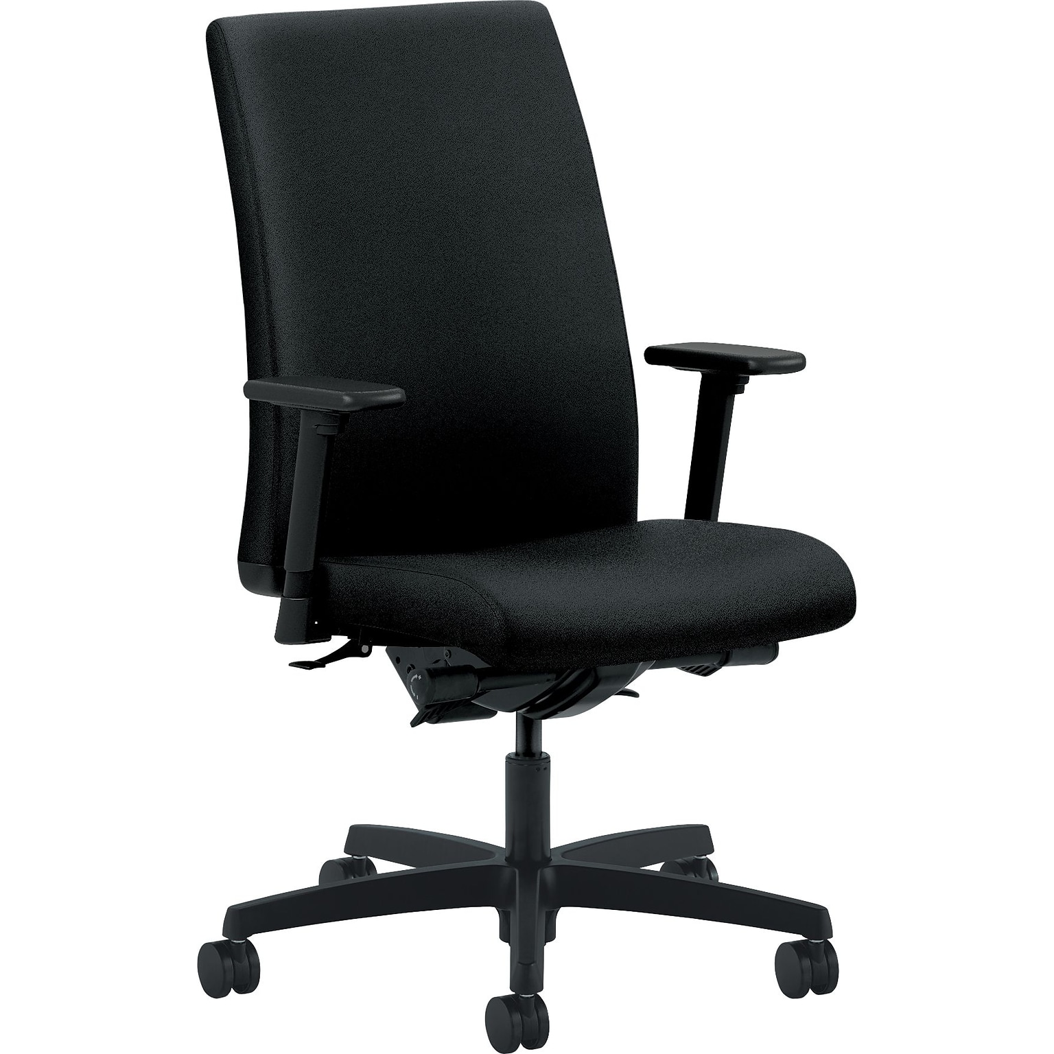 HON Ignition Mid-Back Task Chair with Adjustable Arms with Pivot, Fabric, Black, Seat: 20W x 19D, Back: 18 1/2W x 24H