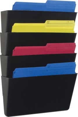 Storex Snap & Stack Eco-Friendly Wall File, Letter Size, Black, 4/Pack (70222U01C)
