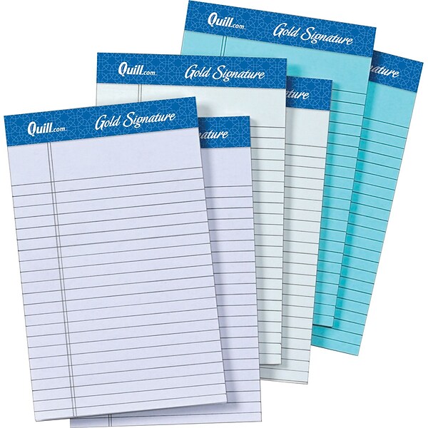 Quill Brand® Gold Signature Premium Series Ruled Legal Pad Junior Size 5x8; Legal Ruled, Assorted Colors, 50 Sheets/Pad, 6 Pack
