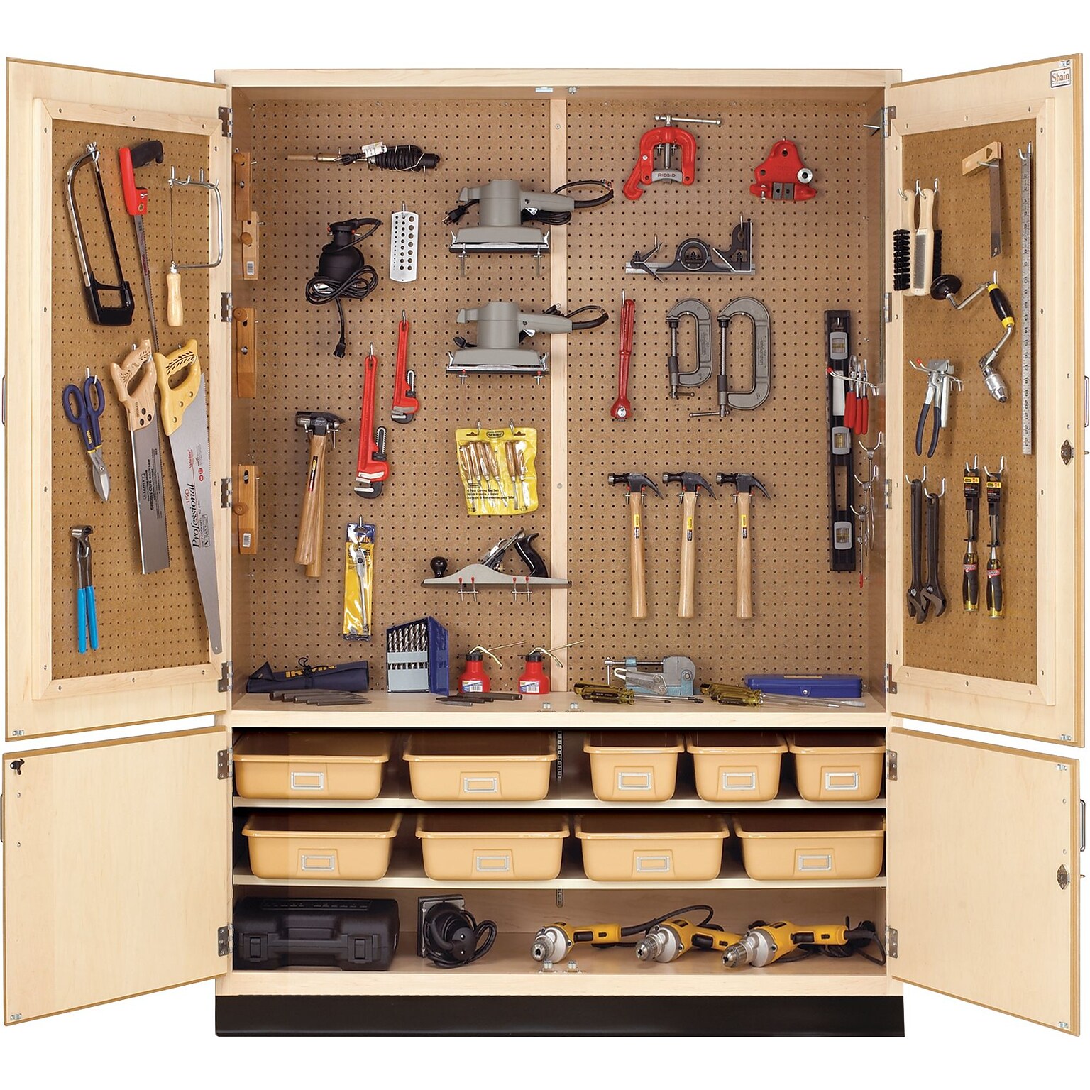 Diversified Woodcrafts Pegboard Tool Storage Cabinet with Holders, 3-Shelf, 84 x 60 x 22, Maple (TC-4)