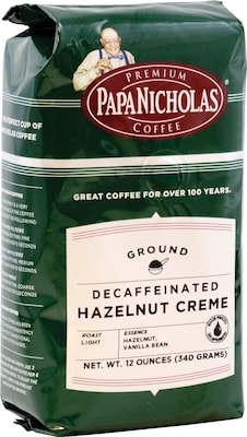 Papa Nicholas® Premium Coffee; Hazelnut Creme, Decaf, Ground, 6-12oz Packages/Box