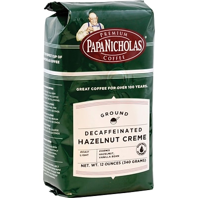 Papa Nicholas® Premium Coffee; Hazelnut Creme, Decaf, Ground, 6-12oz Packages/Box