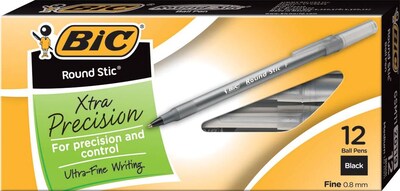 BIC Round Stic Xtra Precision Ballpoint Pens, Fine Point, Black, 432/Carton (GSF11BLKCT)