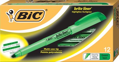 BIC Brite Liner Stick Highlighters, Chisel Tip, Fluorescent Green, 216/Carton (BL11GRNCT)