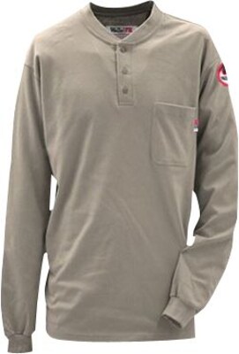 Workrite® Walls® 7 oz. Flame Resistant 1-Pocket Regular Henley Shirt, Khaki, 2XL