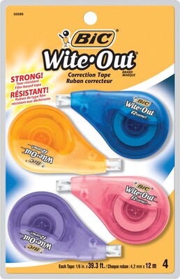 BIC Wite-Out EZ Correct Correction Tape, White, 4/Pack, 18 Packs/Carton (50589-CT)