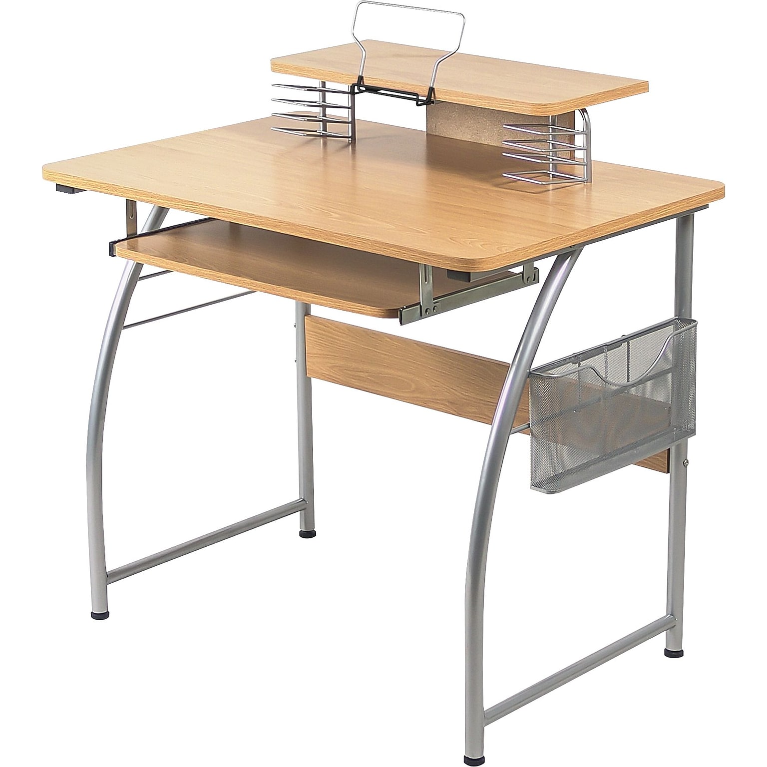 Lorell Computer Desk with Upper Shelf, 23.6W x 35.4D x 35.2H, Maple (LLR14337)