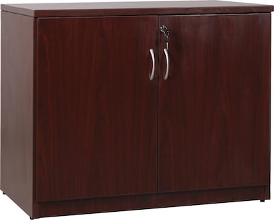 Lorell Essentials Series 2-Door Storage Cabinet, 22.5D x 36W x 29.5H, Mahogany (LLR69612)