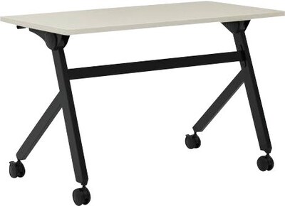 HON Multi-Purpose Table, Flip Base, 48W, Light Gray Laminate, Black Finish (BSXBMPT4824PQ)