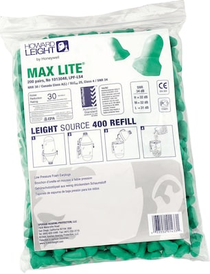 Max Lite® Green Uncorded Disposable Earplugs; 400/Box