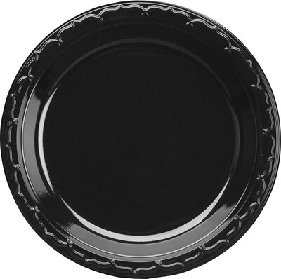 Genpak®  Silhouette Plastic Plates; Black, 10-1/4, Round, 100/Pk, 4 Packs per Carton