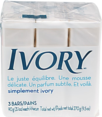 Ivory® Soap Bath Bar, 3.1 oz., 3 Bars/Pack, 24/Case (12364)