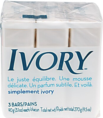 Ivory® Soap Bath Bar, 3.1 oz., 3 Bars/Pack, 24/Case (12364)