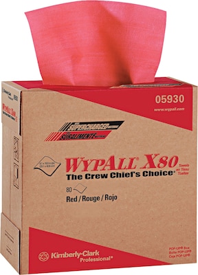 Wypall X80 Towels 9.1 x 16.8, Red, Pop-Up Box