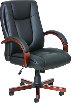 Offices to Go Luxhide Bonded Leather Executive Chair with Wood Arms and Base, Cordovan (OTG11300B)