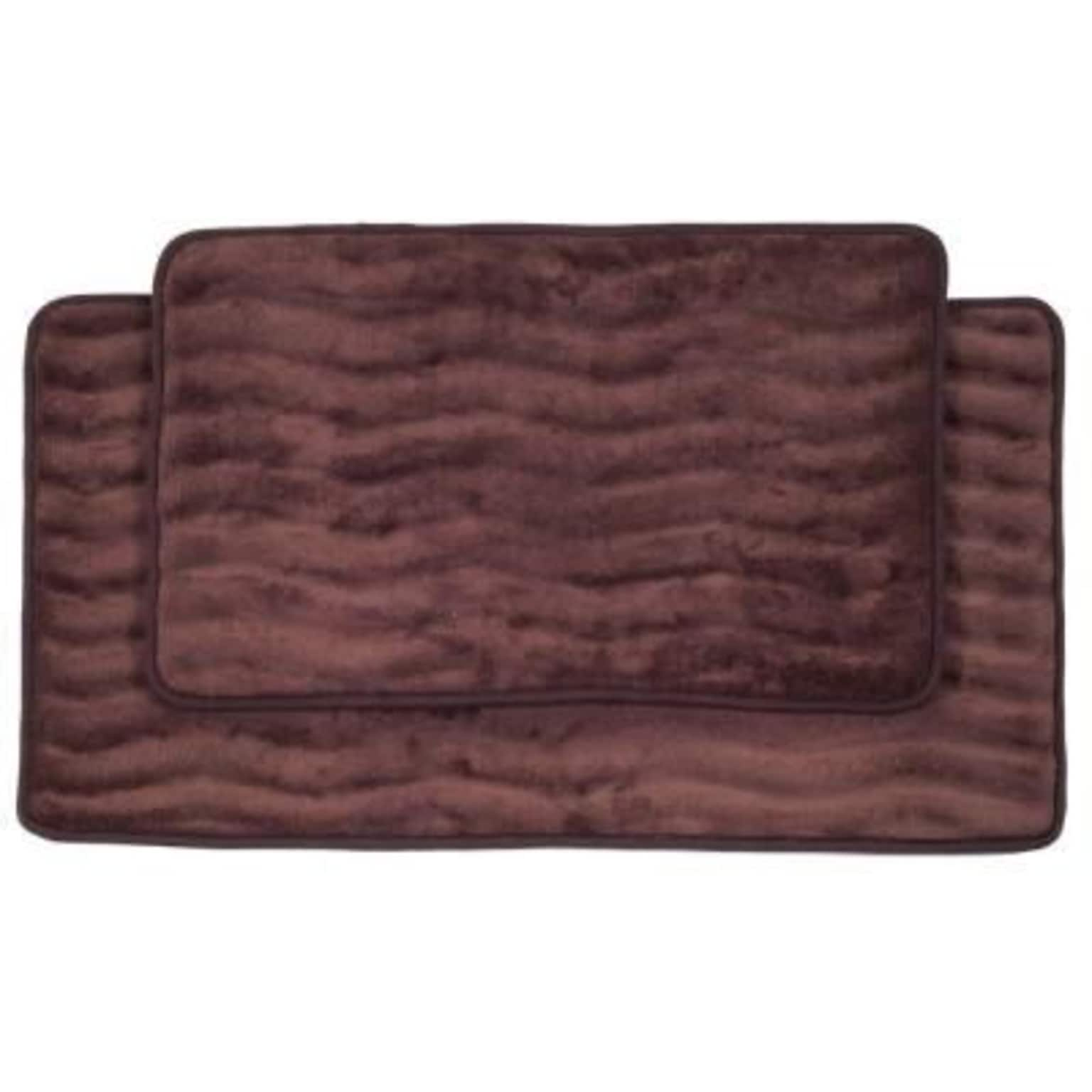 Lavish Home 20.2 x 32.2 Microfiber Foam & Polyurethane Bath Mat Set, Chocolate