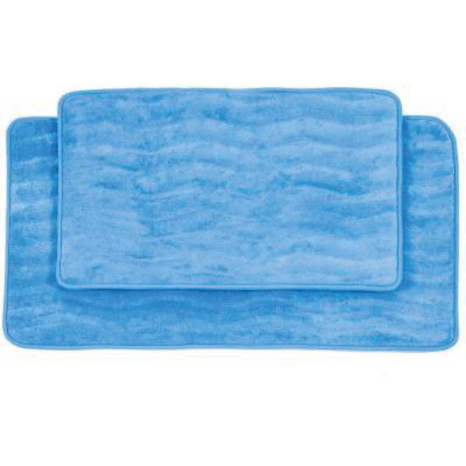 Lavish Home 20.2 x 32.2 Microfiber Foam & Polyurethane Bath Mat Set, Blue