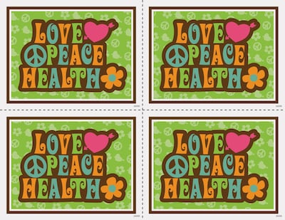 Medical Arts Press® Postcards; for Laser Printer; Retro Reminder Love, Peace, Health Lt Green, 100/P
