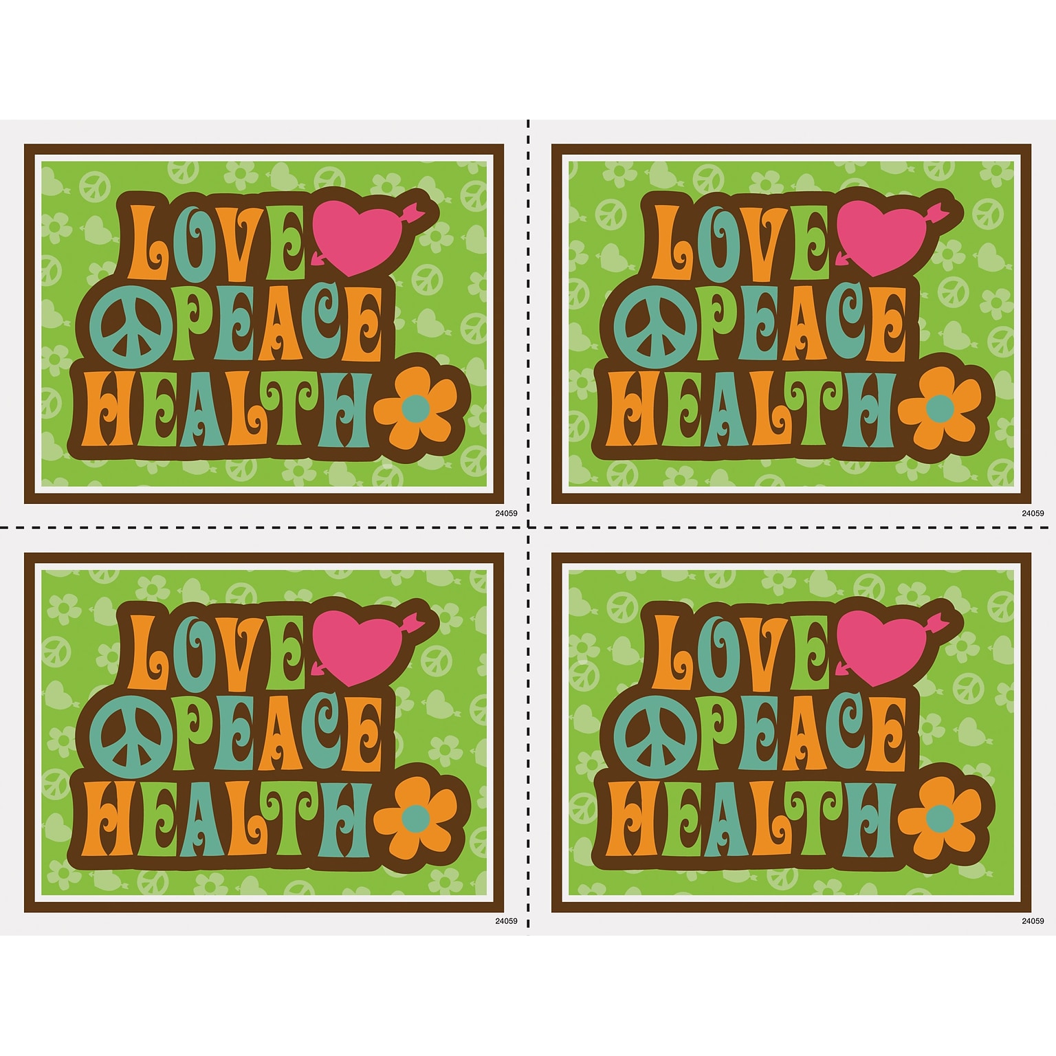 Medical Arts Press® Postcards; for Laser Printer; Retro Reminder Love, Peace, Health Lt Green, 100/Pk