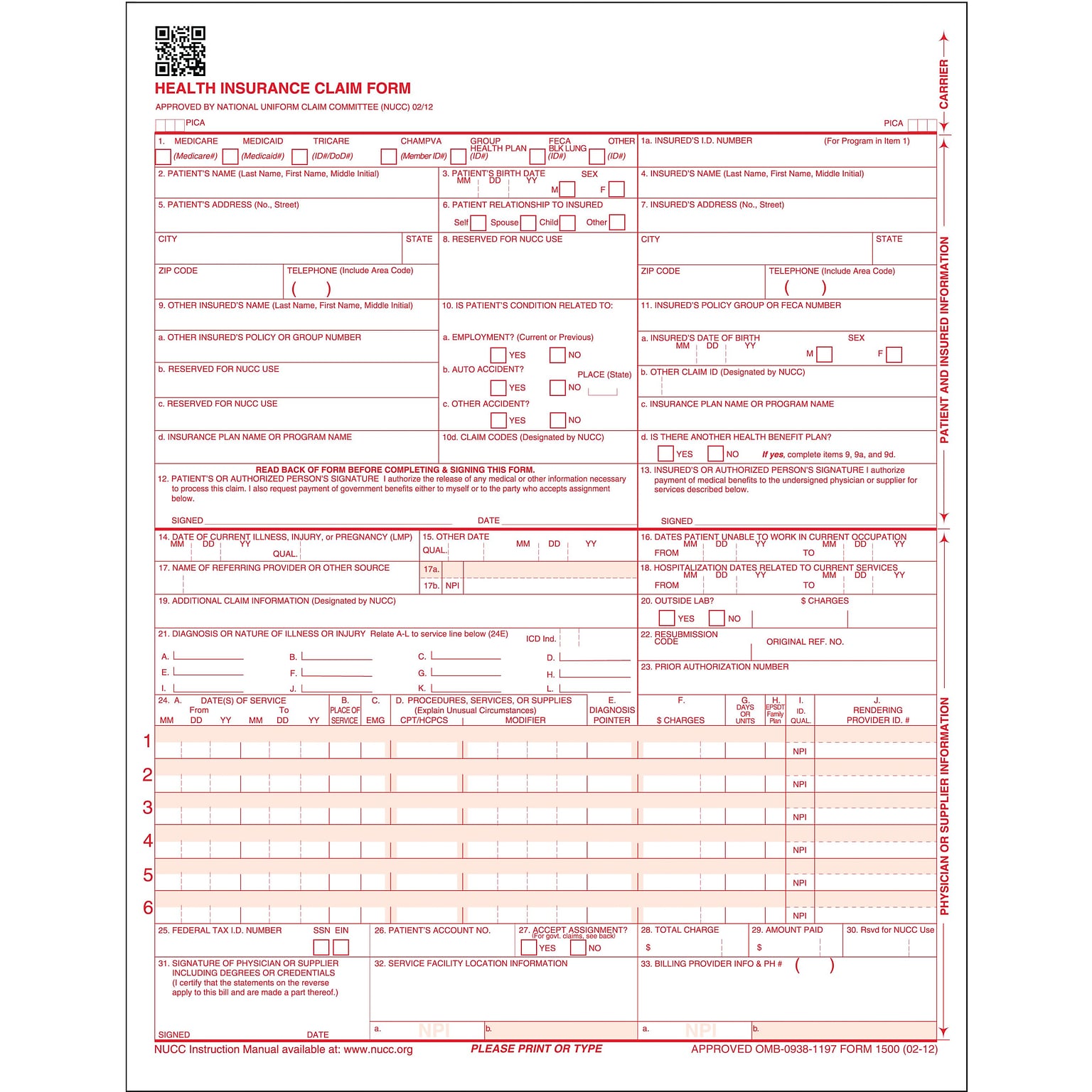 ComplyRight CMS-1500 Health Insurance Claim Form, 250/Box (CMS12LC250)