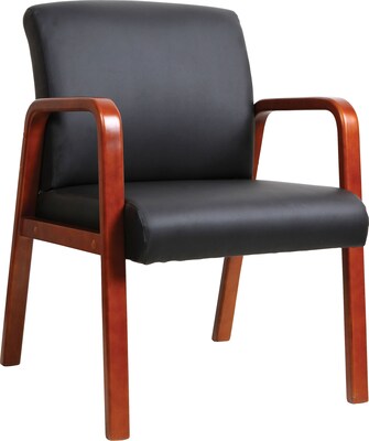 Lorell Black Leather Wood Frame Guest Chair