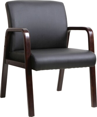Lorell Black Leather Wood Frame Guest Chair