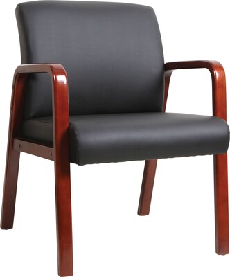 Lorell Leather Wood-Frame Guest Chair; Blk
